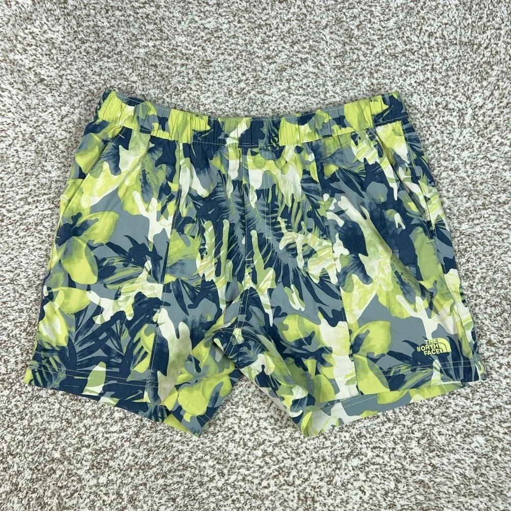 The North Face Swim Shorts Mens Medium Green Camo Unlined Drawstring Beach